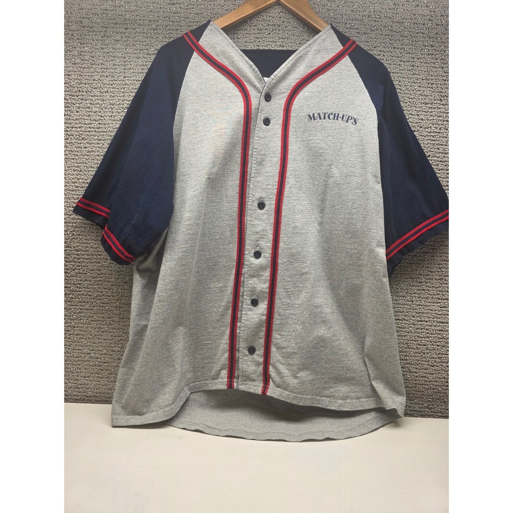 Badger Sport Mens XXL Gray Navy Baseball Jersey Match-Up Pool Hall 20‎ Button Up